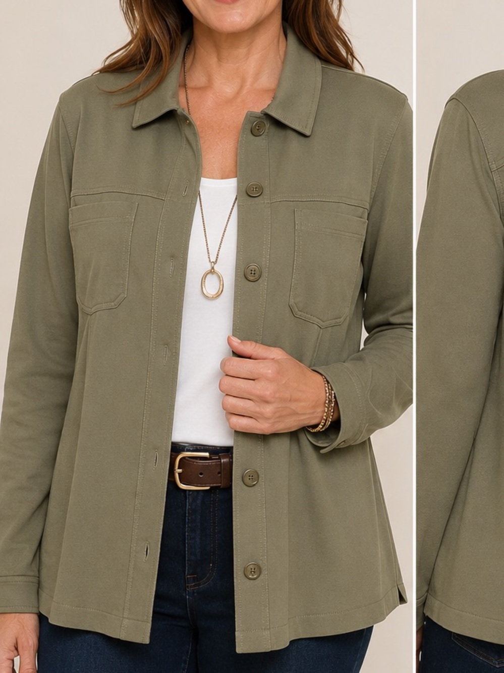 Chico’s Design Olive Stretch Utility Jacket Shacket Size 3 XL